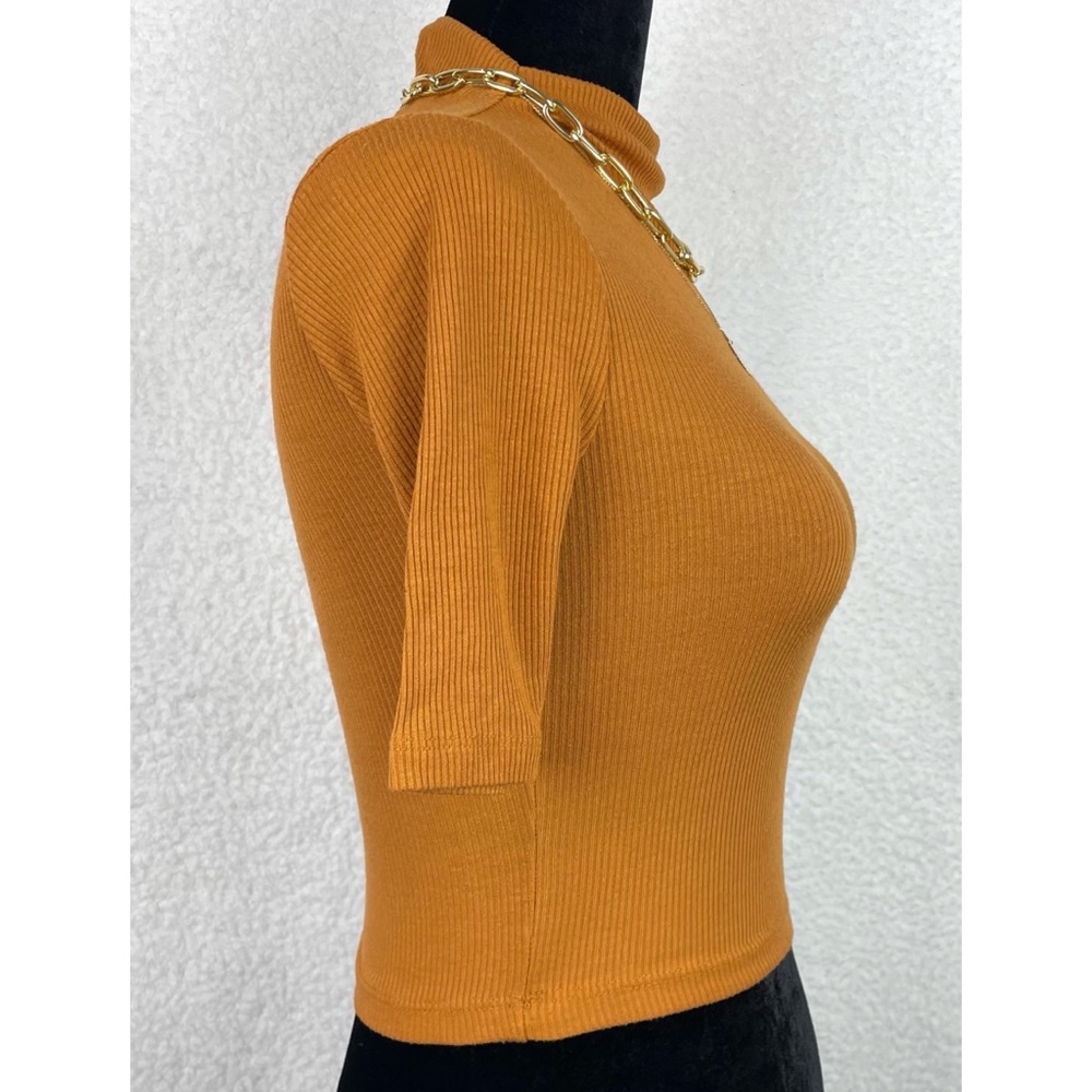 FOREVER 21 • Rust Orange Ribbed Mock-neck Crop Top, XS - Picture 4 of 10